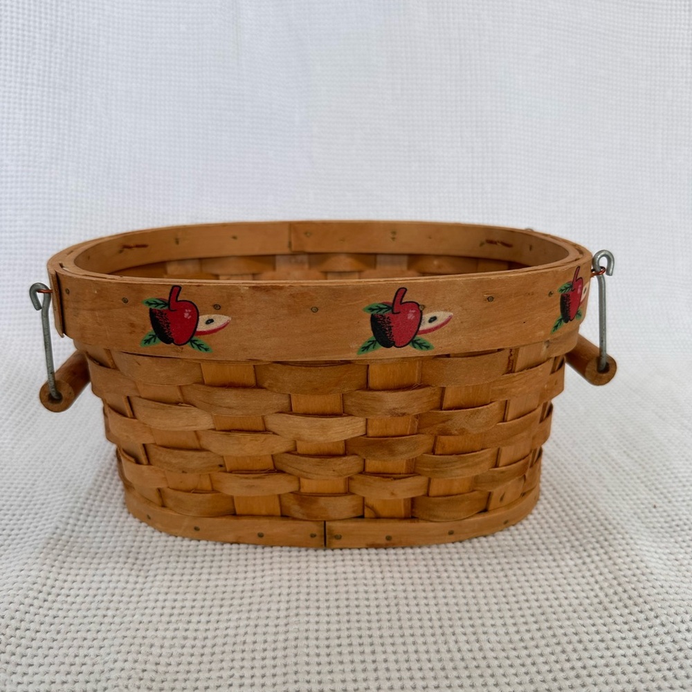 Charming Brown Woven Basket with Apple Design